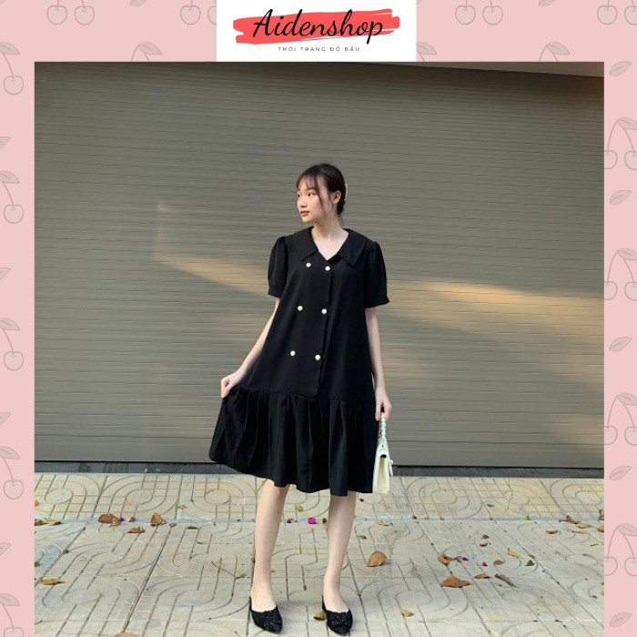Đầm bầu suông thiết kế Aidenshop Váy bầu công sở chất thái trượt min cộc tay mùa hè 2022