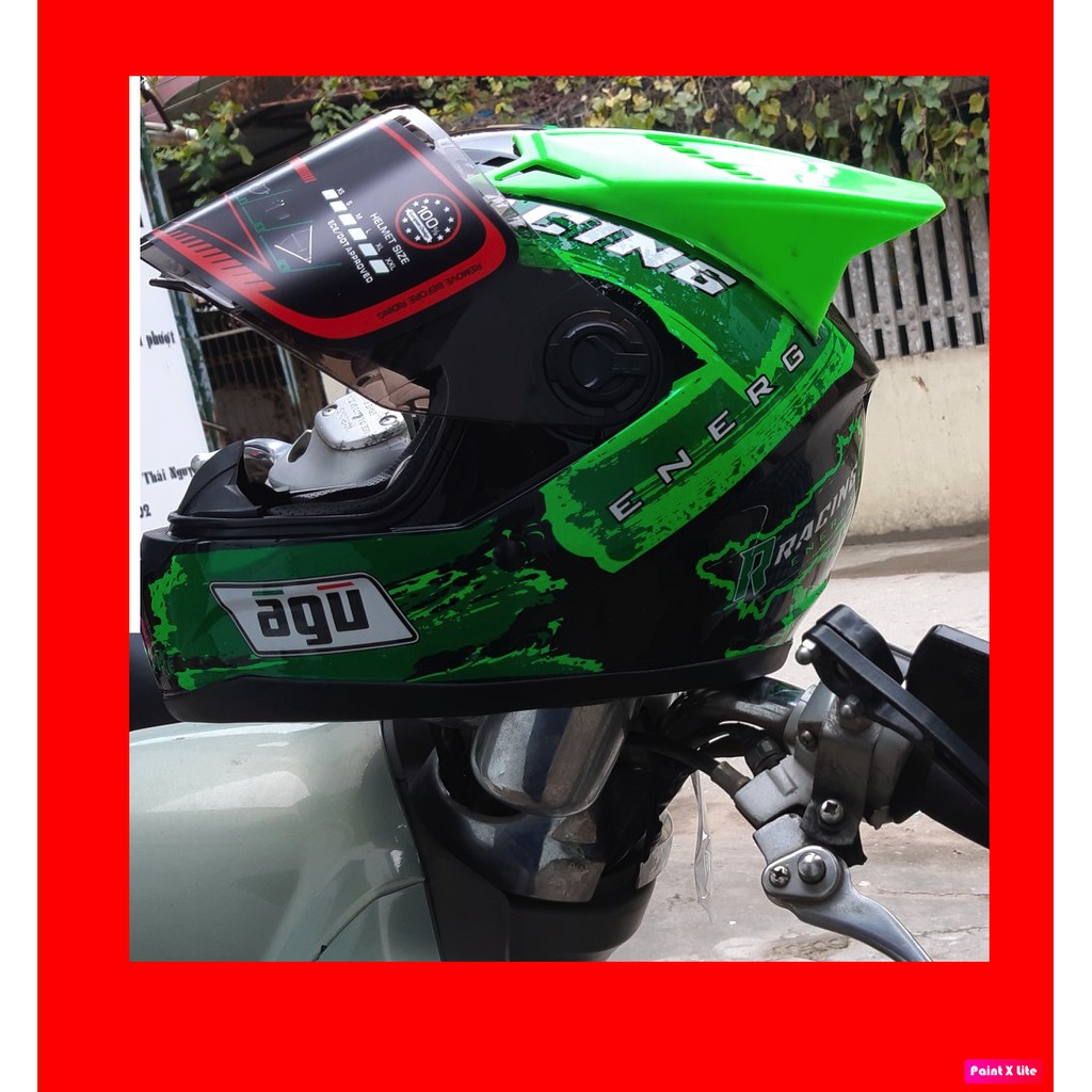 Mũ Bảo Hiểm AGU Racing ENERGY XANH LÁ TẶNG Đuôi gió AGV và sừng rồng + TÚI ĐỰNG MŨ SỐ LƯỢNG CÓ HẠN