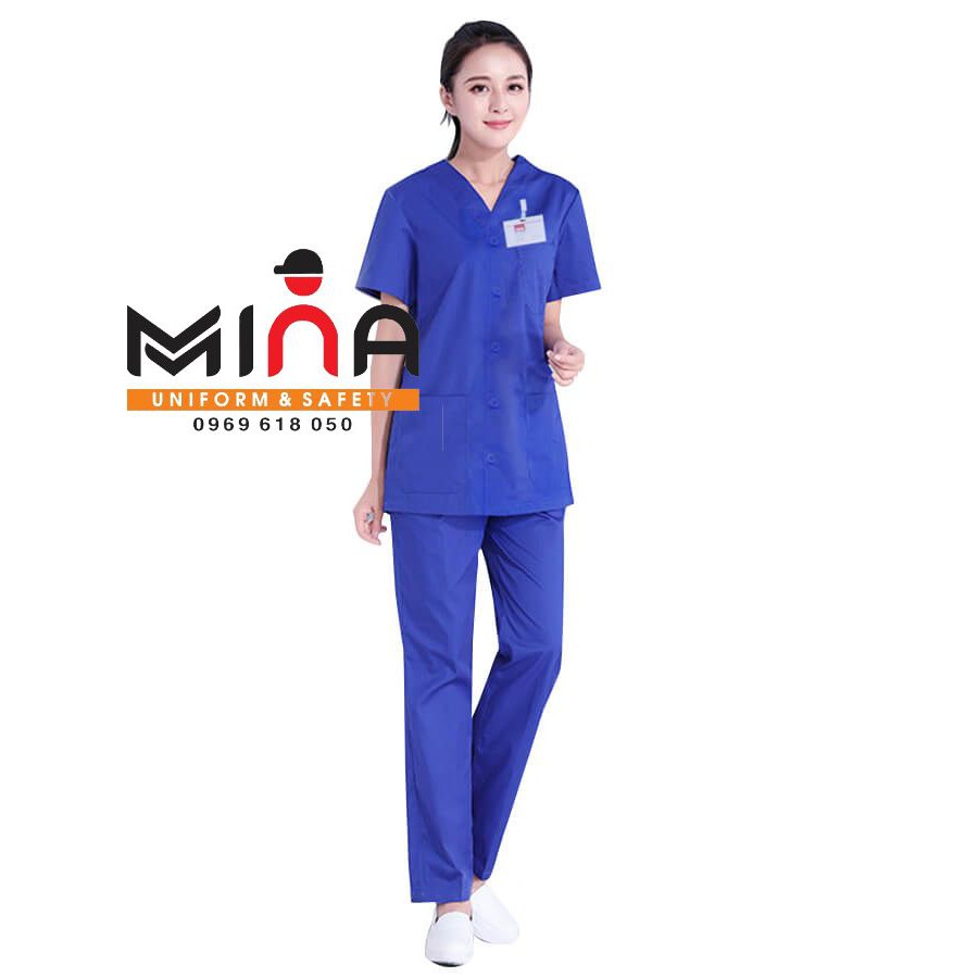 Bộ scrubs bác sĩ, quần áo y tế phẫu thuật - Màu Xanh cô ban (Có hình ảnh thực tế)