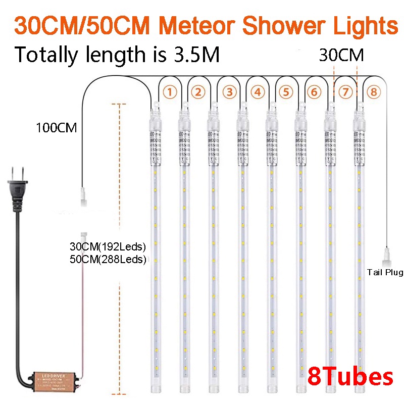Dây Đèn LED Trang Trí Chống Nước Hình Mưa Sao Băng Cho Giáng Sinh Năm Mới
