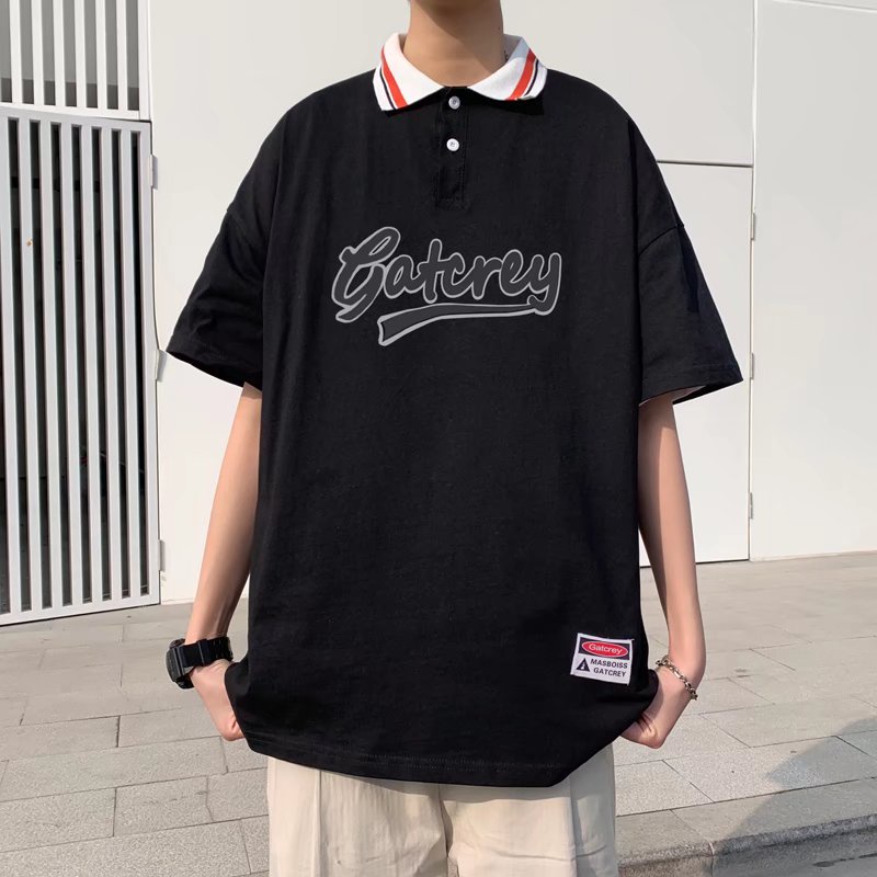 Áo Thun polo Tay Ngắn Có Cổ Thêu Chữ size M-3XL Phong Cách Hip Hop Cho Nam