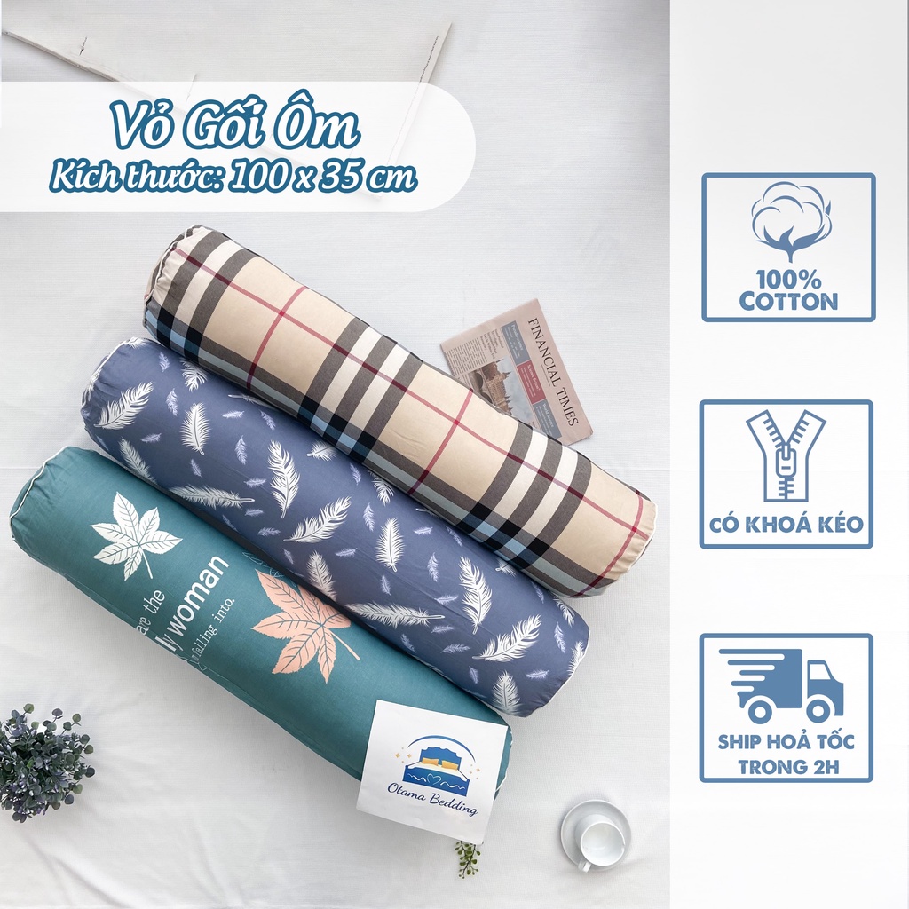 Vỏ gối ôm cotton 100% dài người lớn, Áo gối ôm có khóa kéo hình thú cao cấp - Otama Bedding