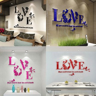 Décor. Decan dán tường Chim Hoa, chữ Love 3D hiện đại