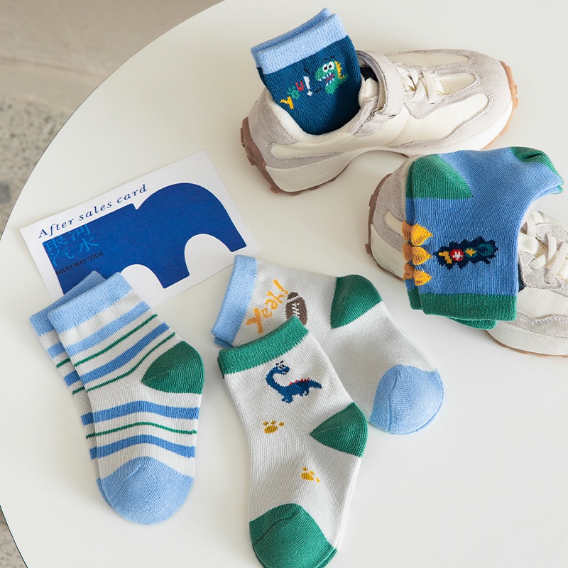 Set 5 Đôi Vớ Cotton Họa Tiết Khủng Long Hoạt Hình Thoải Mái Chất Lượng Cao Cho Bé Trai Và Gái 1-12 Tuổi