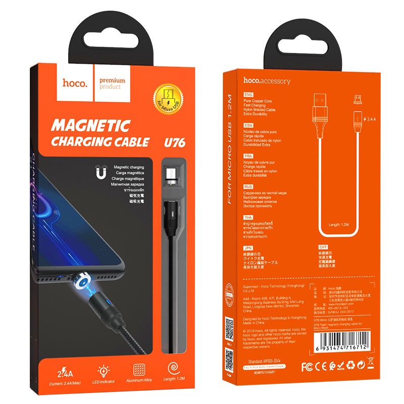 Cáp Sạc Nhanh Android/Samsung Từ Tính Tự Ngắt U76 Micro Chính Hãng Hoco U76 Chính Hãng - KTC shop