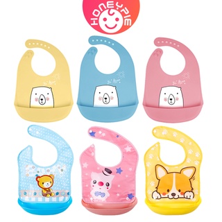 Yếm ăn silicone ba chiều chống nước chống dầu ăn có túi đựng thức ăn cho trẻ em