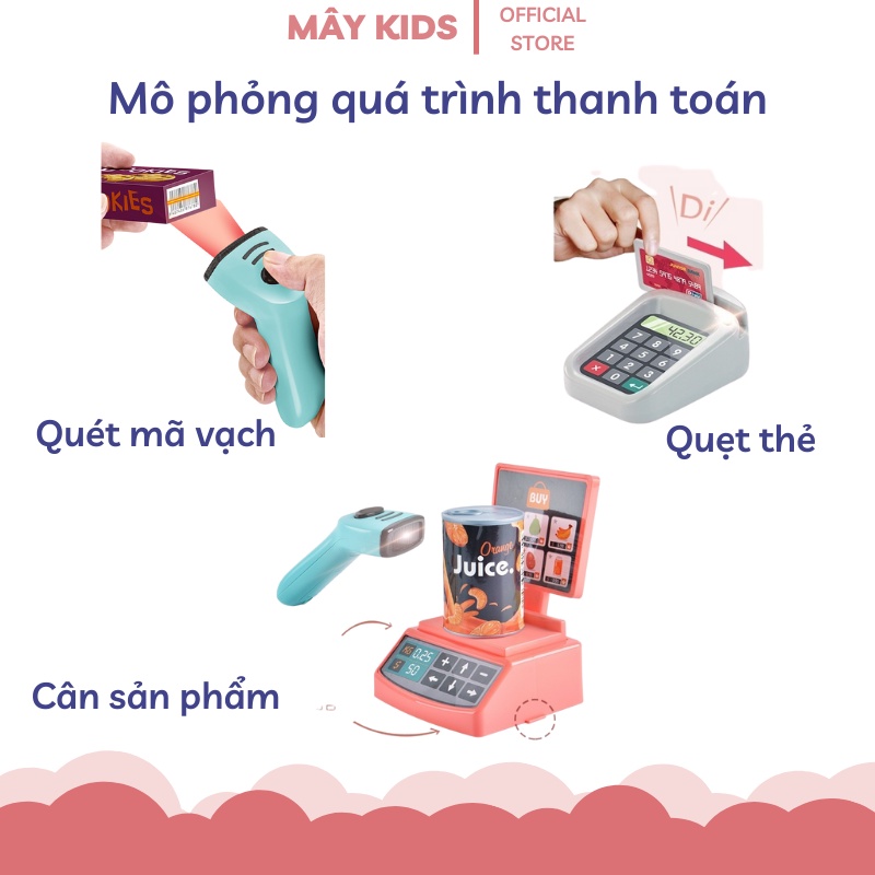 Bộ Đồ Chơi Quầy Siêu Thị Kèm Xe Đẩy Loại Lớn Kèm Âm Thanh Và Ánh Sáng Cho Bé, bộ đồ chơi bán hàng xe đẩy - Mây Kids