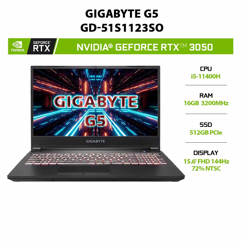 [ELBAU7 giảm 7%] Laptop Gigabyte G5 (GD-51S1123SO) i5-11400H|GeForce®RTX™ 3050 4GB