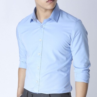 Áo sơ mi công sở đẹp nam dài tay áo kiểu hàn quốc Xanh da trời Cúc đen LSM0017