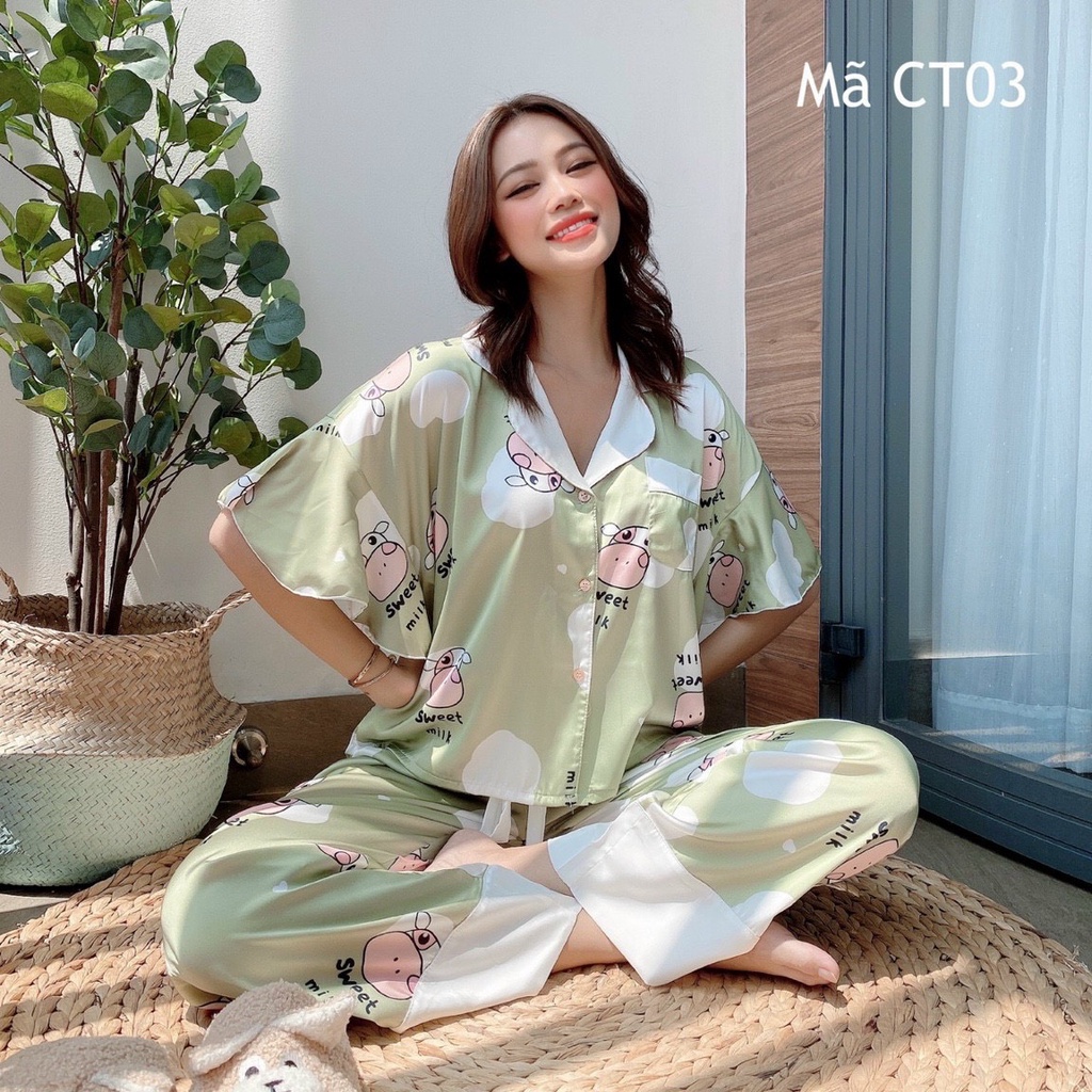 Bộ Lụa Dài Cánh Tiên Họa Tiết Mặc Nhà