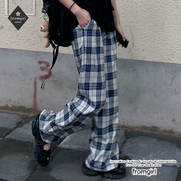 Quần Dài Thể Thao Ống Rộng Họa Tiết Ca Rô Thời Trang Dành Cho Nữ