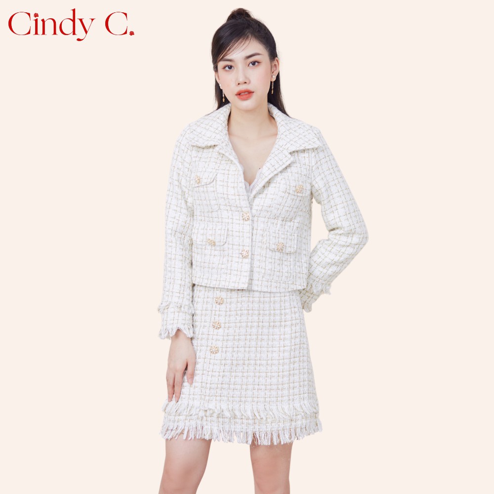 [118] Set Áo khoác Chân váy CINDYC chất dạ Tweed cao cấp, túi có nắp, thiết kế sang trọng, nữ tính S21776/S21777