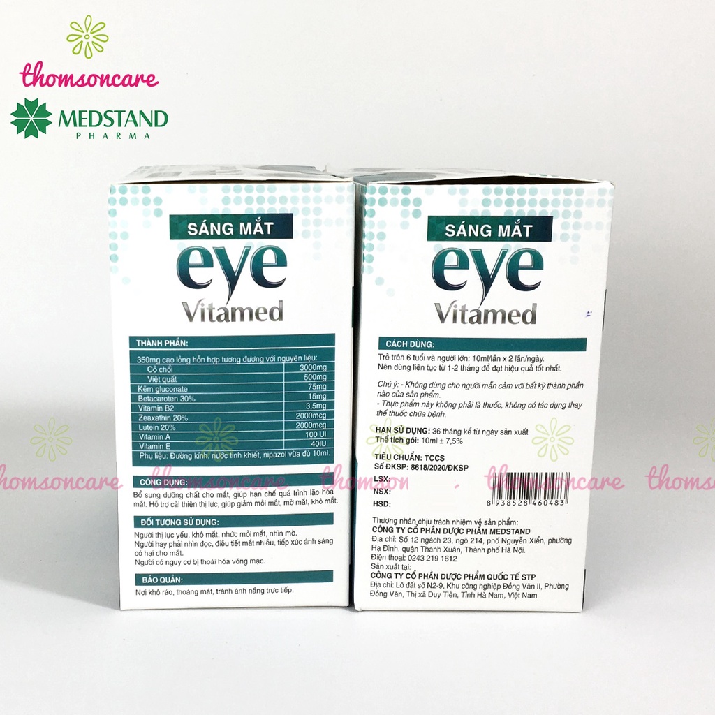 Siro bổ mắt cho bé Eye vitamed Hộp 20 gói từ việt quất, betacaroten, vitamin A và Lutein, sáng mắt, giảm cận thị