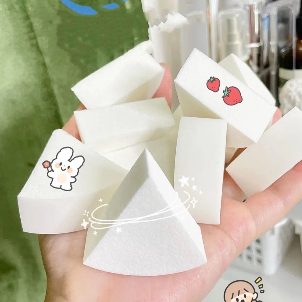 Mút Trang Điểm Ướt Và Khô Hình Tam Giác Bằng Da Mềm Mại Tiện Dụng