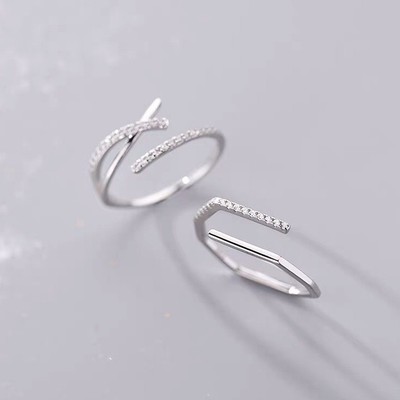 Nhẫn bạc nữ TLEE khúc cây, chữ x đính đá freesize cao cấp TLEE JEWELRY A0277