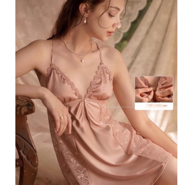 Váy lụa ngủ cao cấp có đệm ngực M167 - Đầm ngủ cao cấp