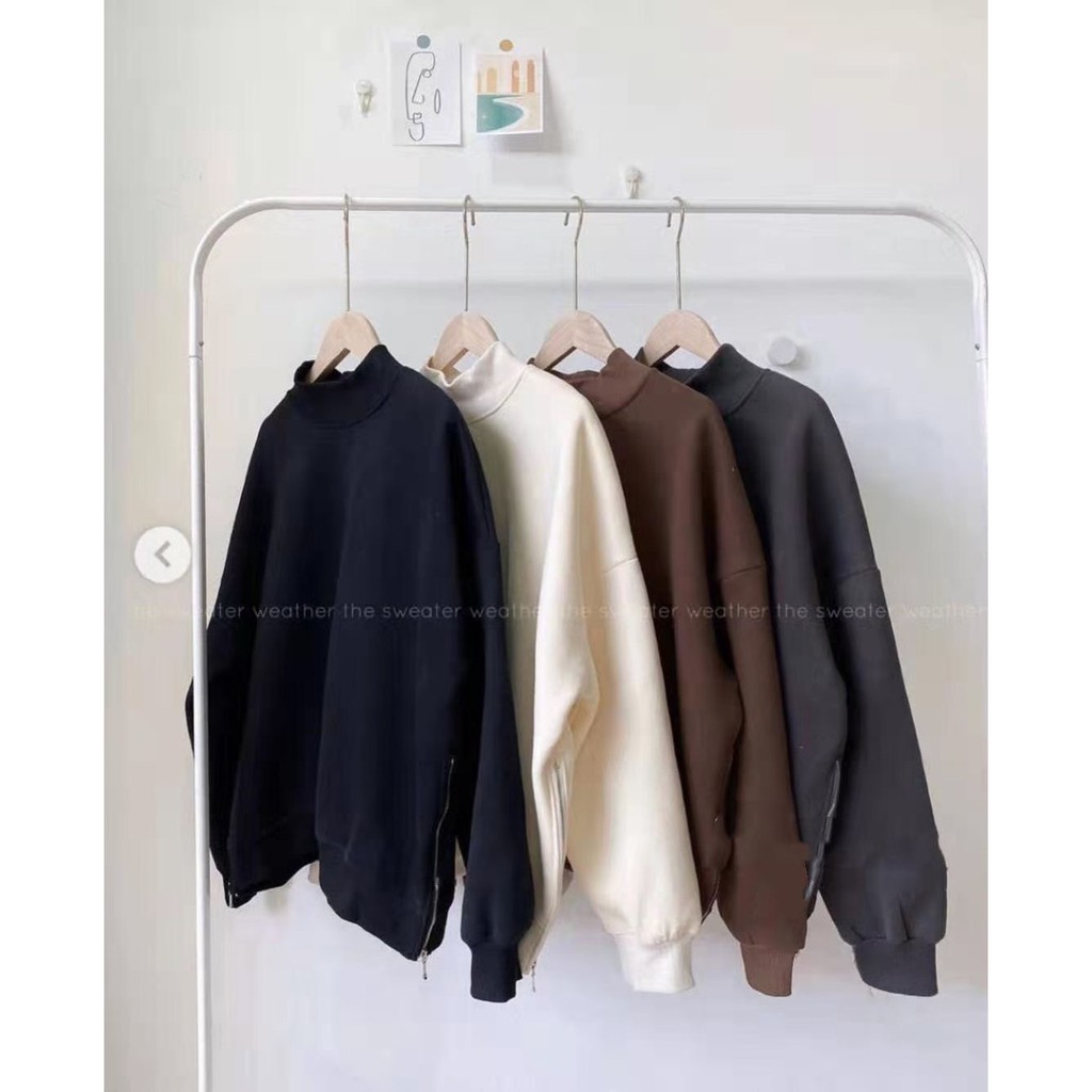 Sweater trơn có khóa kéo 2 bên sườn