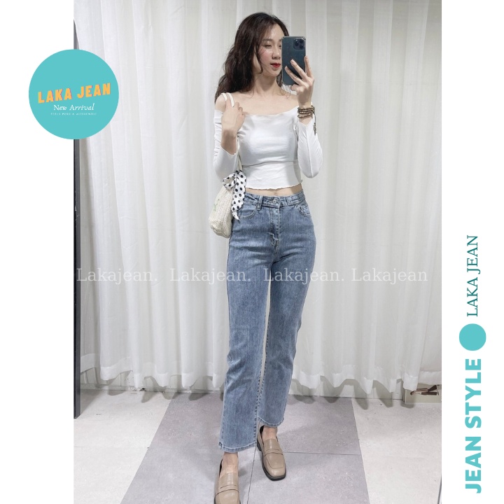 Quần Jean Ống Đứng Nữ Lưng Cao Co Giãn Laka Jean Quần Bò Ống Đứng Ống Suông Nhẹ Form Hàn D688 Ghi | BigBuy360 - bigbuy360.vn