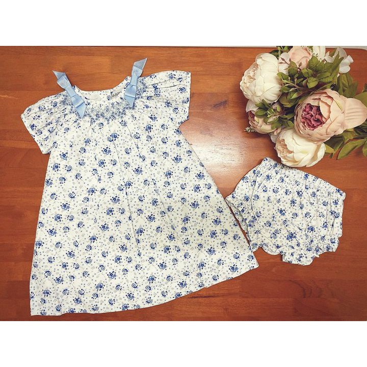 Set đầm Dulc.es xuất Âu bé gái hoa nhí smock nơ ( Ảnh thật )