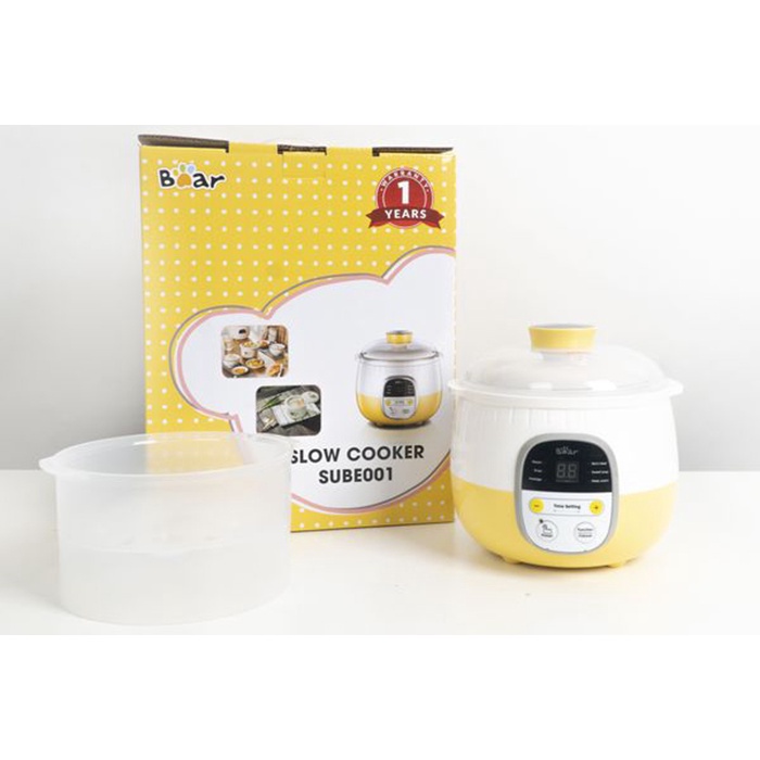 Nồi nấu cách thuỷ Bear SUBE001 nấu cháo chậm, cho bé ăn dặm, dung tích 0.8L tặng kèm lồng hấp 1L – HÀNG CHÍNH HÃNG