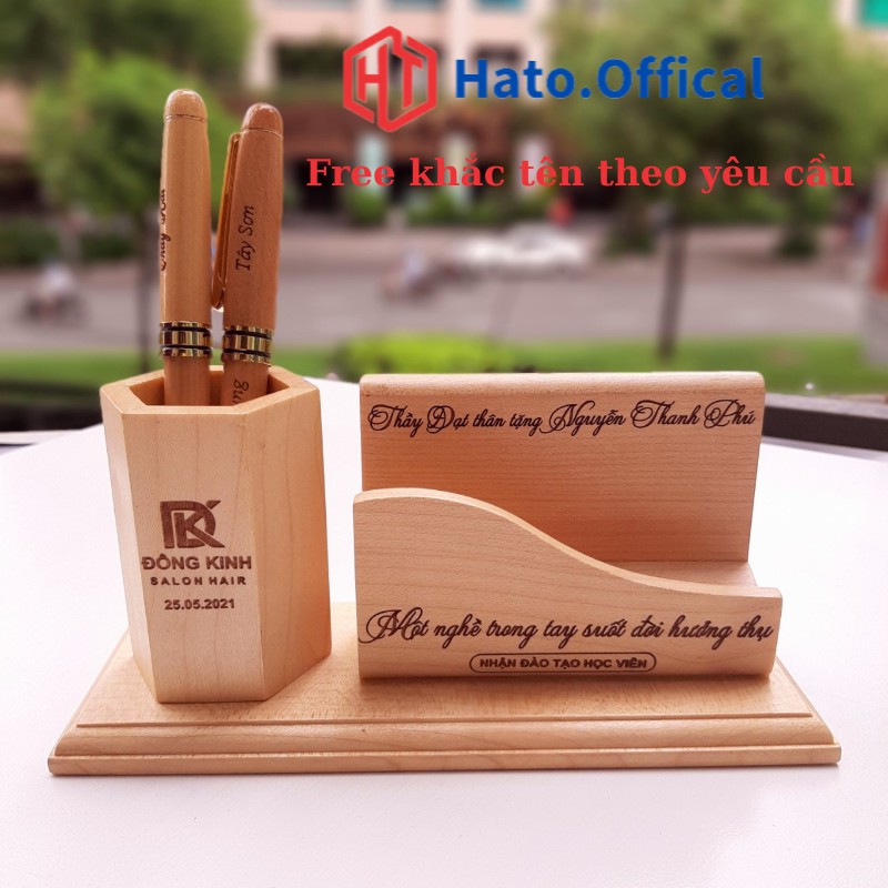 Kệ đựng bút, ống đựng bút bằng gỗ handmade, khắc tên theo yêu cầu miễn phí chất liệu gỗ thông cao cấp Hato Offical