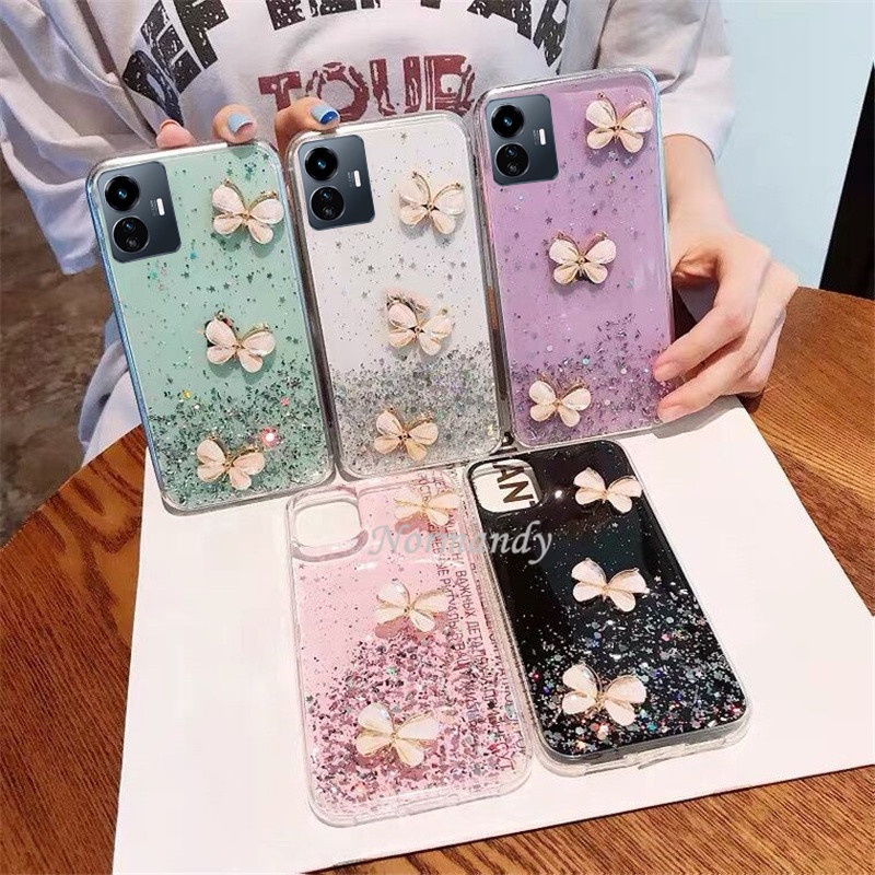 Ốp Điện Thoại TPU Silicone Mềm Trong Suốt Chống Sốc In Hình Bướm 3D Cho VIVO Y02S Y77 Y75 Y55 Y30 T1 Pro 5G 2022