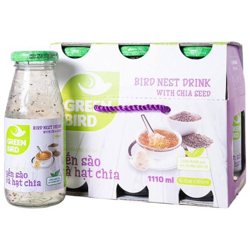 Lốc 6 chai Yến sào hạt chia Green bỉd 185ml