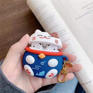 Case Airpods - Ốp Airpods 1 2 Mèo thần tài móc vàng - PK486