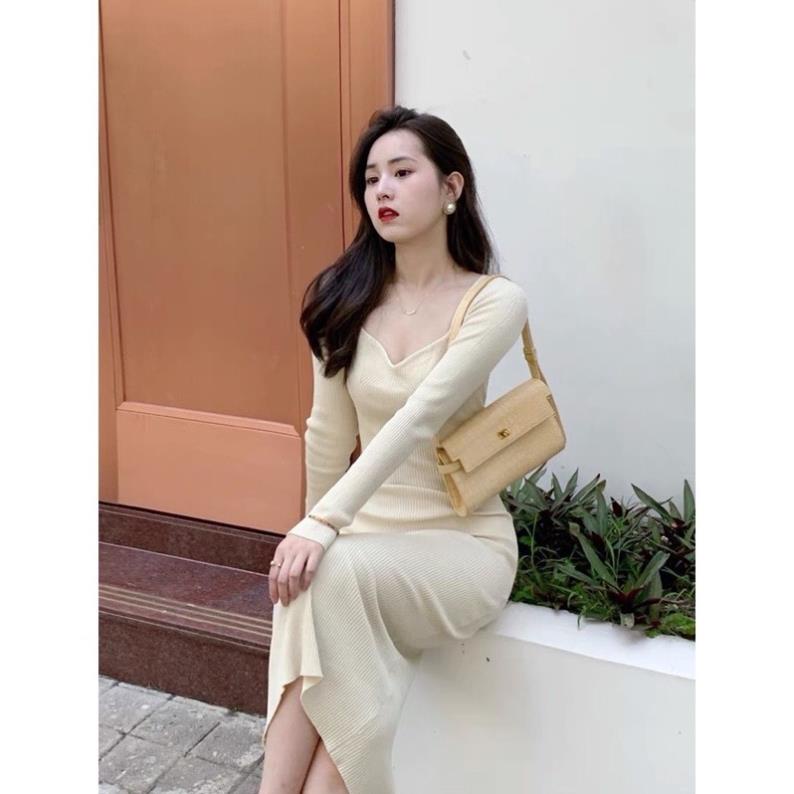 Váy Len Body Cổ vuông Mẫu Mới 2021 Nữ Hàng Quảng Châu loại đẹp | BigBuy360 - bigbuy360.vn