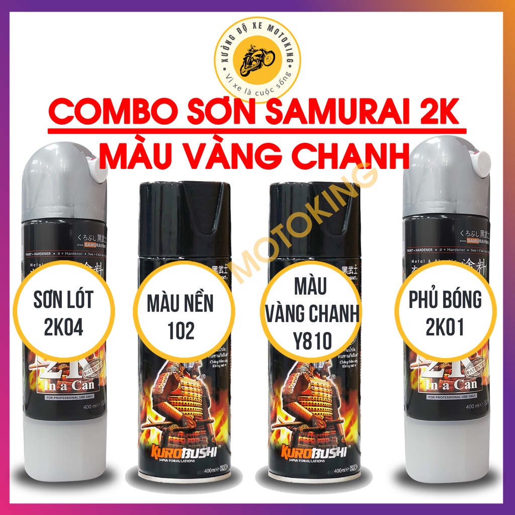 Combo Sơn Samurai màu vàng chanh Y810 loại 2K chuẩn quy trình độ bền 5 năm gồm 2K04 - 124- Y9094 -2k01