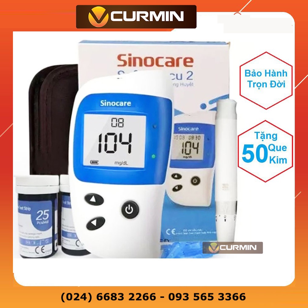 Máy Đo Đường Huyết Safe Accu 2 Chính Hãng Sinocare Tặng Kèm 50 Que Và 50 Kim