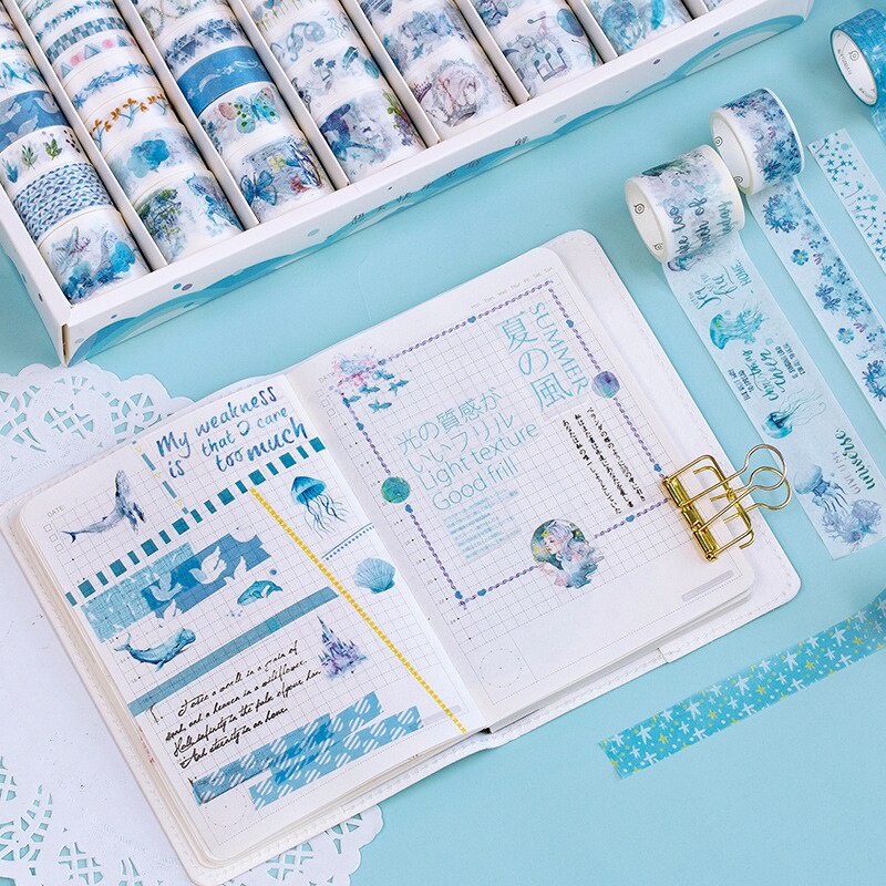 Set 120 Cuộn Băng Keo Giấy Washi Họa Tiết Hoa / Mặt Trăng / Ngôi Sao Dễ Thương