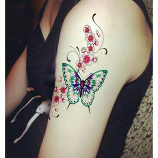 Hình xăm dán nửa bắp tay,chân mẫu Bướm xinh 21*15cm tặng 1 tấm mini