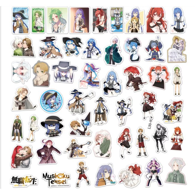 Combo 50 cái sticker Anime Mushoku Tensei - Thất nghiệp chuyển sinh không thấm nước dán vali, mũ bảo hiểm, laptop...