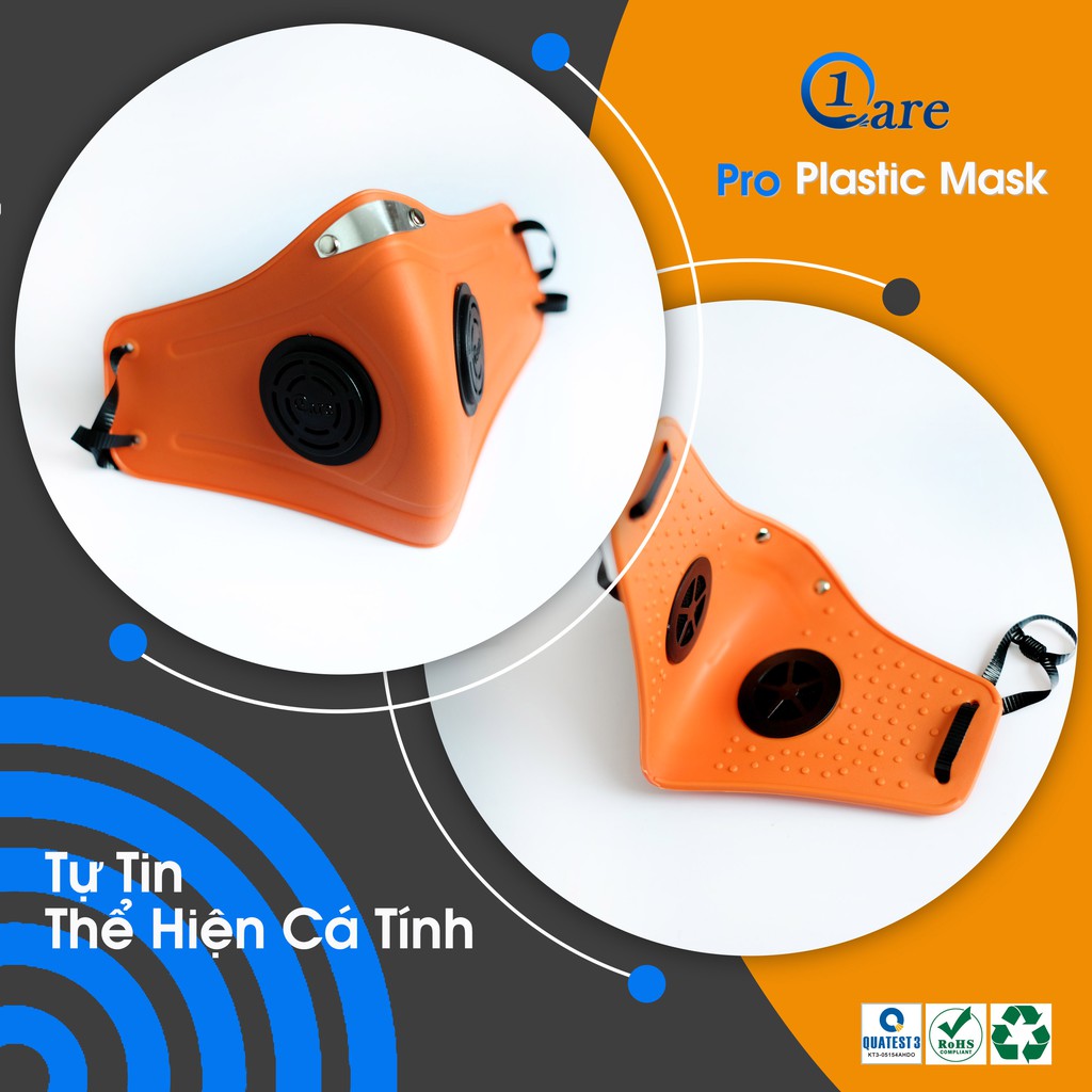 Khẩu trang nhựa đa năng 1Care Pro lọc bụi mịn PM5.0, kháng nước chống nắng 100%. Khẩu trang nhựa màu cam nổi bật | BigBuy360 - bigbuy360.vn