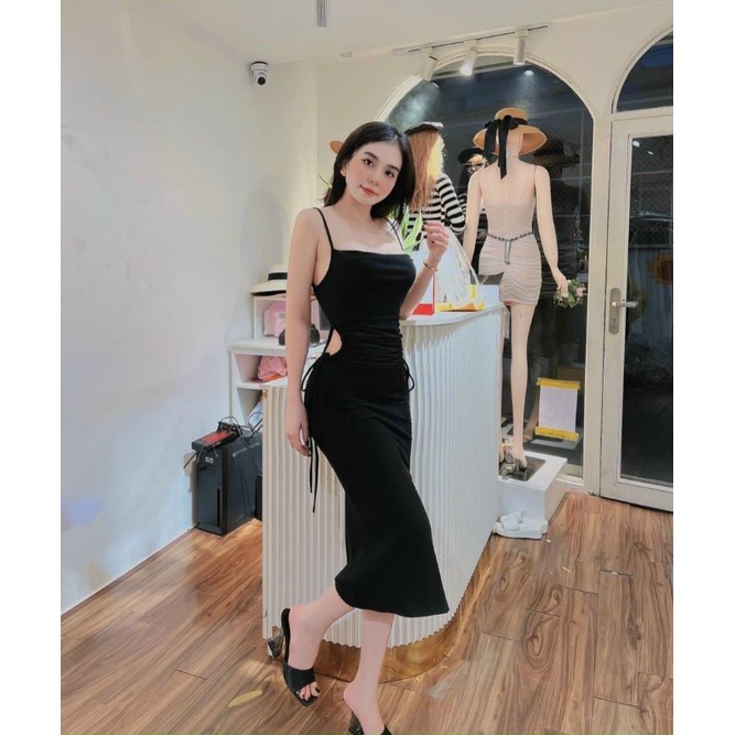 Đầm ôm body 2 dây khoét eo rút dây siêu đẹp thích hợp mặc đi chơi, tiệc tùng