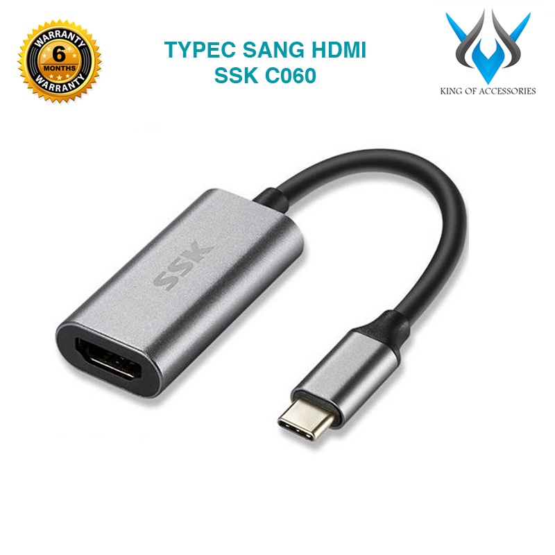 Hub chuyển SSK C060 từ TypeC sang HDMI độ phân giải lên đến 4K (bạc)