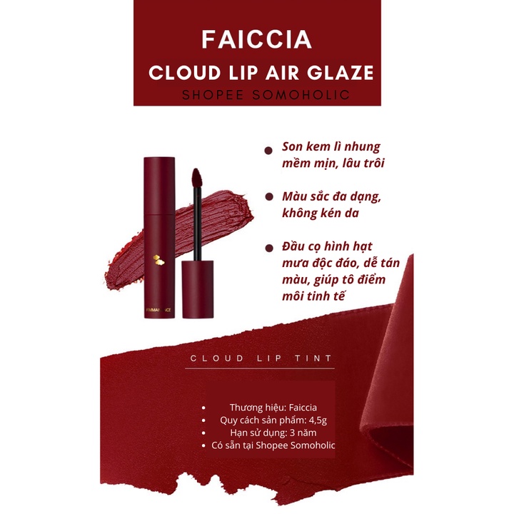 Son Kem Lì Faiccia Nhung Mịn Cloud Lip TInt Mềm Mượt Somoholic SM8