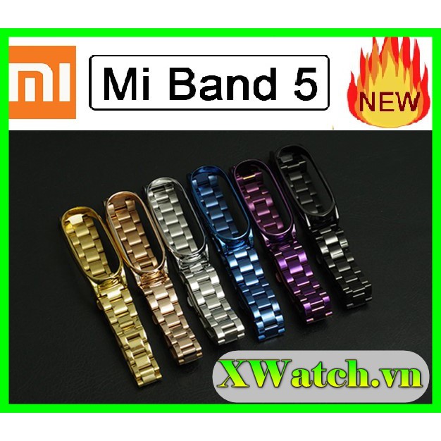 Dây đeo kim loại mắt to PLUS Xiaomi Mi band 5 - dây đeo kim loại thay thế miband 5 bản PLUS (Mijobs)