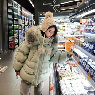 Áo khoác phao mũ lông oversize
