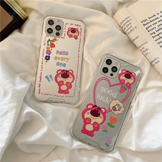 Ốp điện thoại gắn gương hình gấu dâu tây dễ thương cho IPhone12 Mini 11pro XS MAX XR i8Plus i7