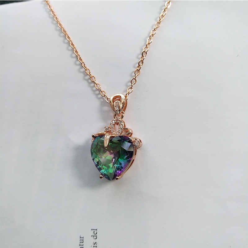 Vòng cổ Mặt Đá Tourmaline Hình Trái Tim Nhiều Màu Sắc Sáng Tạo Cho Nữ