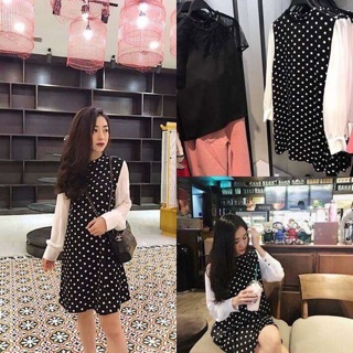 Đầm chấm bi phối tay voan