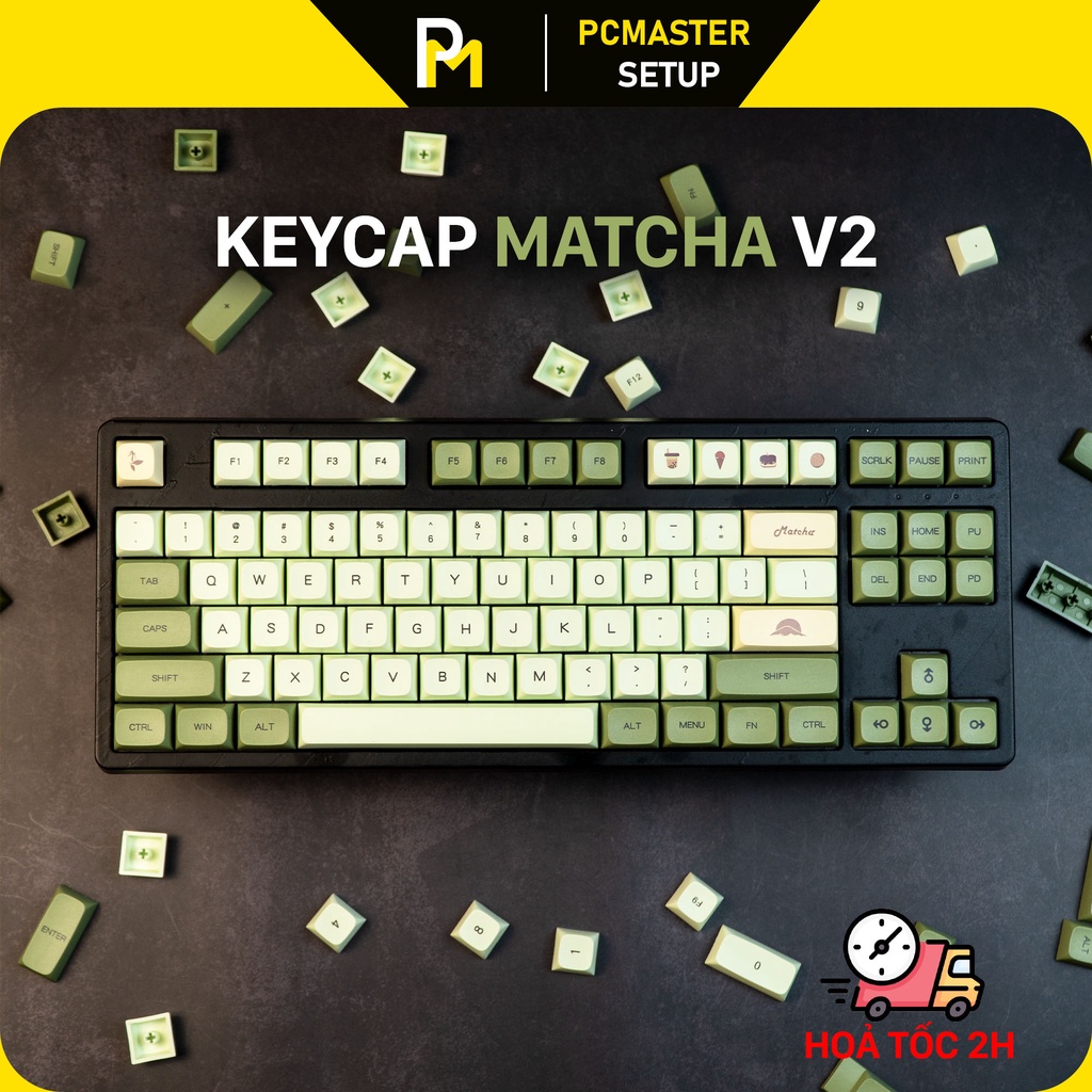 Keycap pbt xda matcha 9.5mm 124 phím, nút cho bàn phím cơ của PCMASTER