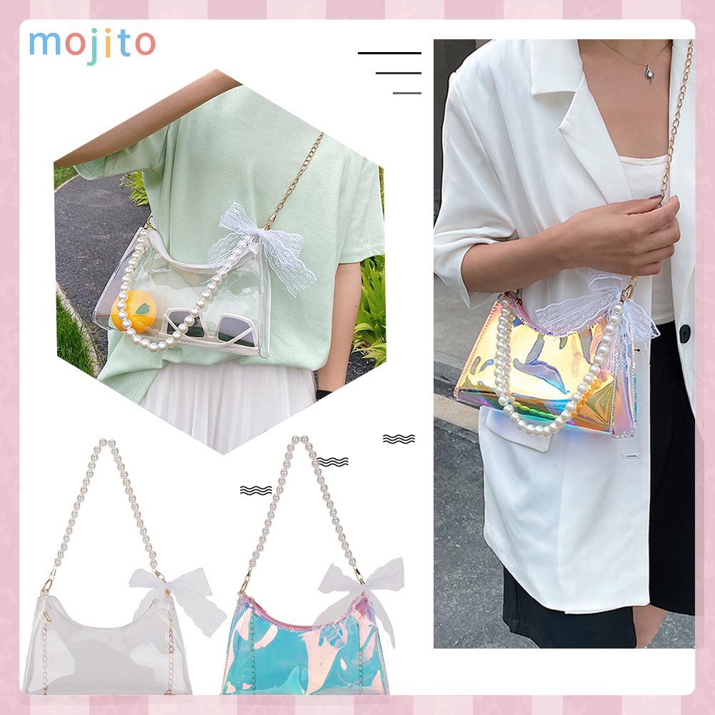 MOJITO Fashion Women Summer Clear Laser Shoulder Bag Bowknot Small Handbags Purse