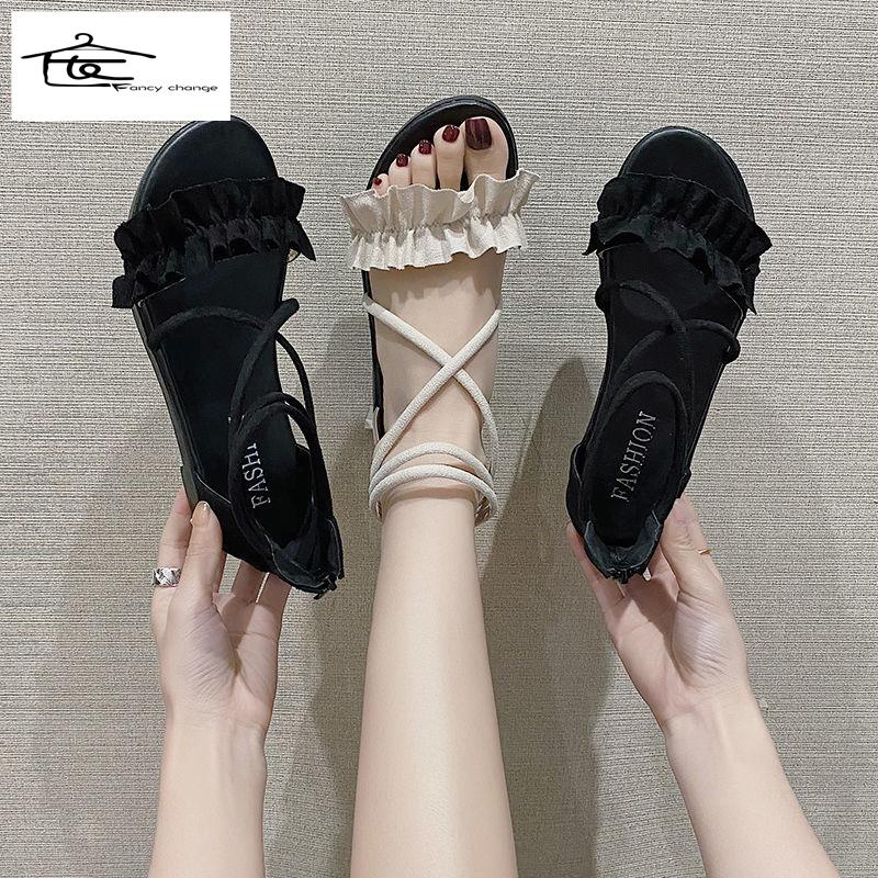 Giày Sandal Đế Bằng Quai Chéo Thời Trang Hàn Quốc Dành Cho Nữ