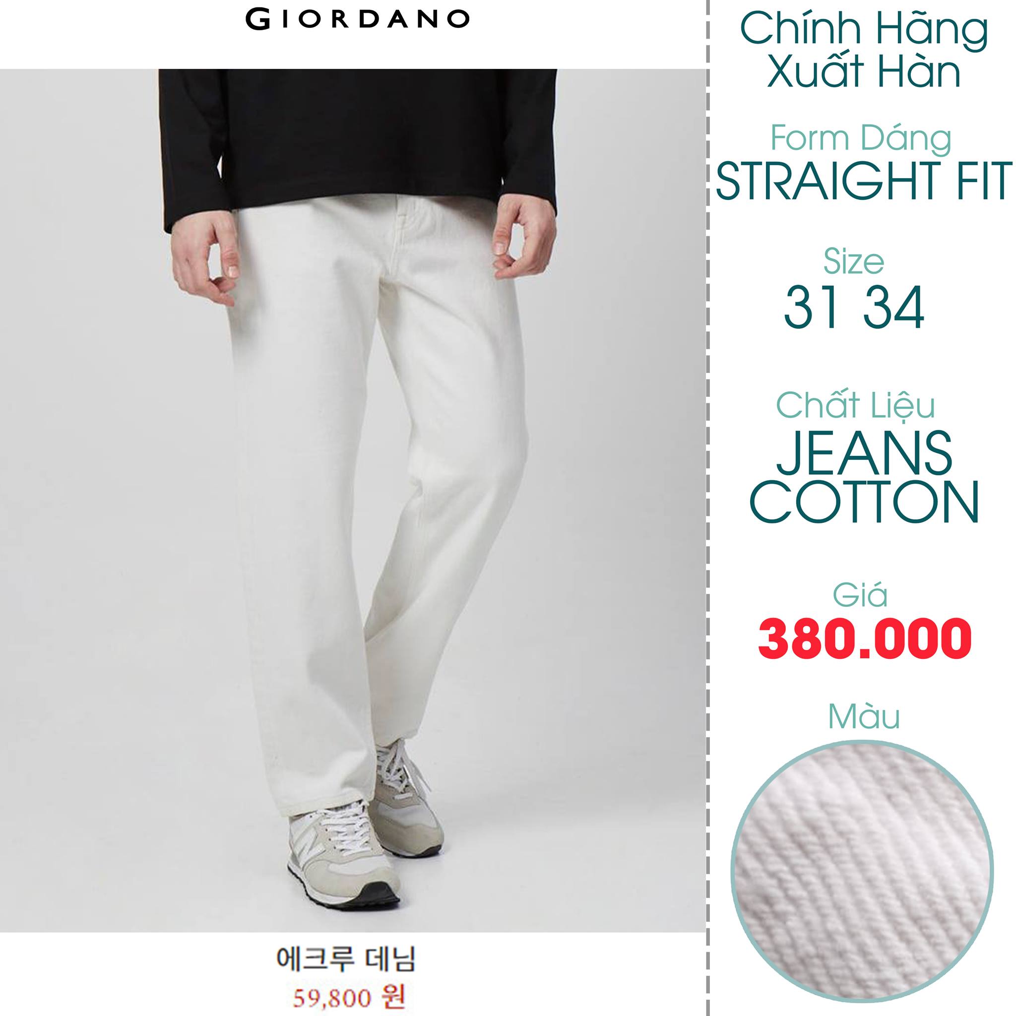 Quần dài Jeans Nam Phom Dáng Straight Fit Màu Trắng - FO76 SHOP