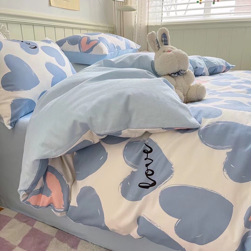 Ga gối cotton living, sét 4 món chăn ga gối mềm mịn hàng nhập loại 1