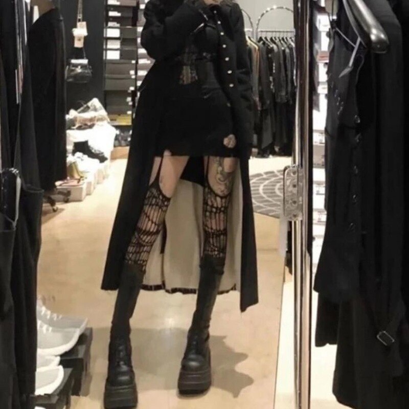 Gothic Dark Long Sexy Fishnet Stockings Women Harajuku Alternative Mesh Tights Lingerie Skin Thigh High Garters Hosiery