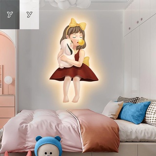 ♝♀Phim hoạt hình sáng tạo trang trí phòng trẻ em bức tranh dẫn ánh đơn giản dễ thương ngủ cô gái đầu giường tường dạ qua